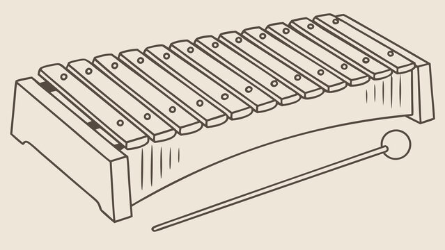 Simple line art illustration of a xylophone musical instrument with mallet