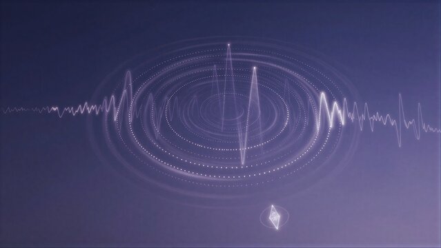 Ethereal audio waveform pulses with glowing dots against a deep