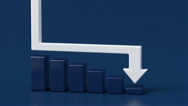Blue bars with white downward arrow indicate declining trends or