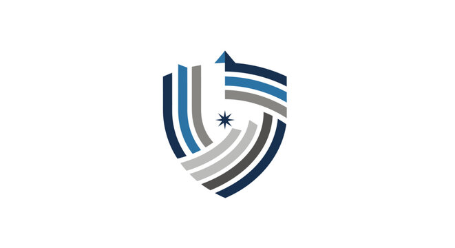 Shield logo with star and stripes design.