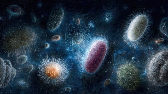 Microscopic world diverse bacteria and microorganisms in a detailed illustration
