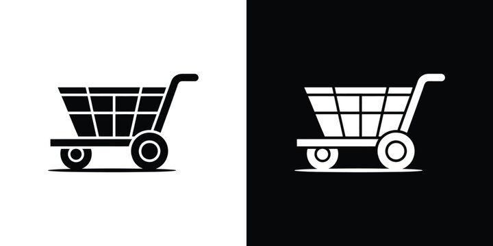 Black and white of a shopping cart and a box with a checkered pattern grocery cart