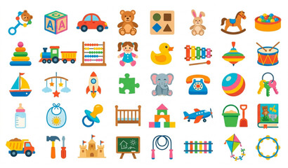 Fototapeta premium Baby Toy Icon Collection Colorful Play and Nursery Vector Set