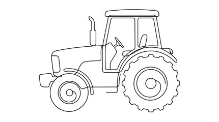 Obraz premium Tractor Outline Drawing, Continuous Line Art, Agriculture Machine