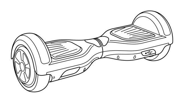 Hoverboard illustration, personal transporter, electric scooter line art