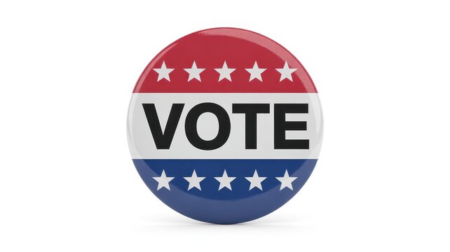 Patriotic vote button with stars in red white and blue isolated on white background