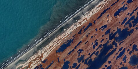 Satellite View of Arctic Tundra Permafrost Coast, Bering Strait Region © Aerial View