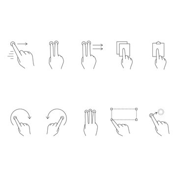 Smartphone Basic Operations Icons Set 2 &ndash; Flick, Two Finger Tap, Two Finger Swipe, Copy, Paste, Rotate, Three Finger Tap, Selection, Drop Line Icons / スマホ基本操作アイコンセット2 フリック 2本指タップ 2本指スワイプ コピー ペースト 回転 