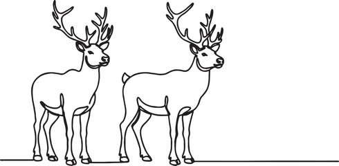 Two reindeer with antlers winter animals line art animal kingdom black and white reindeer christmas wildlife illustration mountain seasonal decoration tradition creature © MSTESIRON