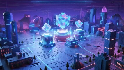 Obraz premium Futuristic cityscape with glowing structures