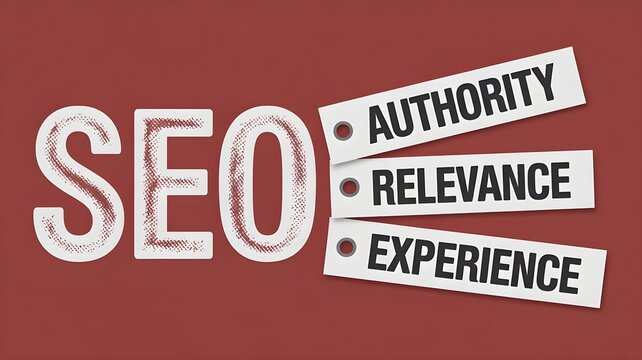 Seo concept with authority relevance and experience on white background