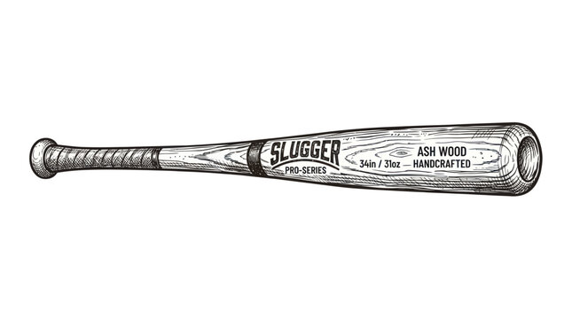 Vintage Ash Wood Baseball Bat, Handcrafted Slugger Pro Series