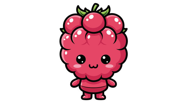 Cute Kawaii Raspberry Character with Big Eyes and Smiling Face