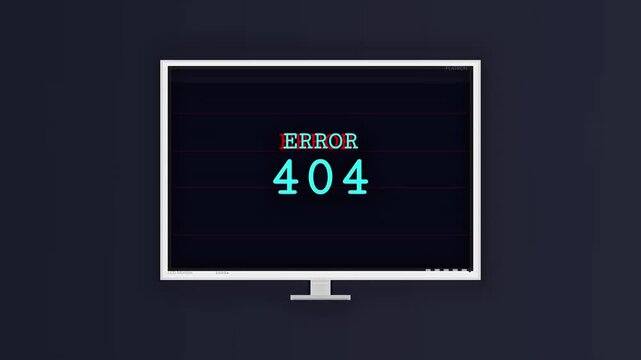 Computer Monitor Showing Error 404 Message with Glitch Effect and Retro Scanlines