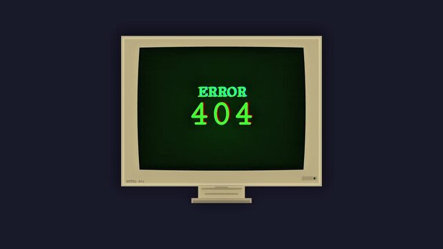 Retro CRT Monitor displaying Error 404 with Glitch Effect and Old School Screen
