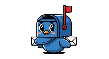 Cute Blue Bird Character Wearing Mailbox Hat Delivering Letters © Free vector