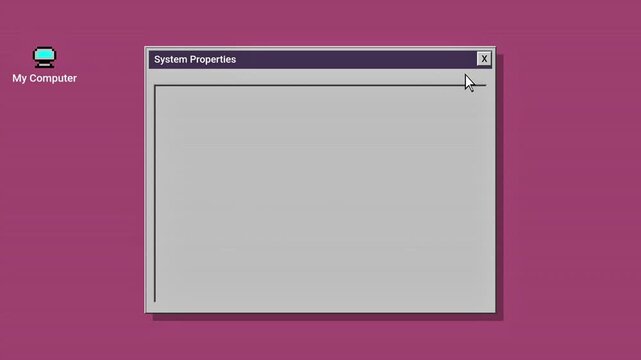 Retro Computer System Properties Window Loading Nostalgia File on Pink Desktop