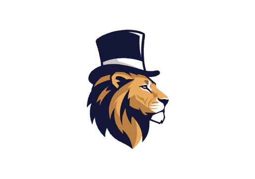 Partial graphic illustration of a stylized dark blue and golden lion's