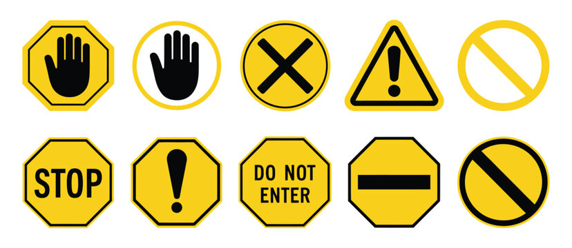 Stop sign icons featuring warning, caution, prohibition, and traffic safety symbols.