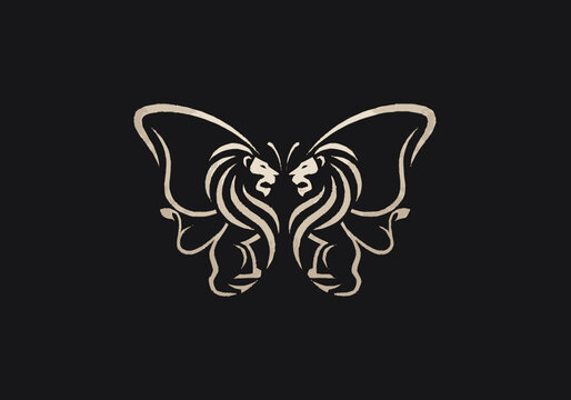 Right-cropped abstract graphic of a golden lion in profile stylized wi