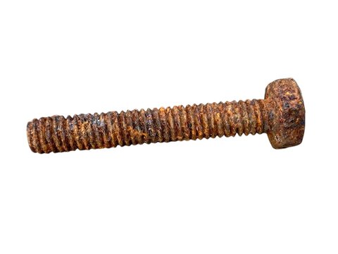rusty bolt with nuts on white background