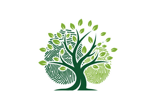 Right-cropped graphic illustration of a modern stylized green tree wit