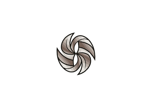 Right-cropped graphic illustration of abstract curved segments layered