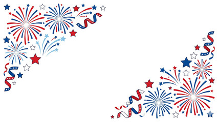 Obraz premium Diagonal Fireworks Corner Frame for Happy 4th of July Transparent PNG