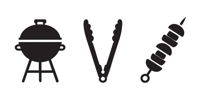 Barbecue and Grilling Silhouette Icons Set
