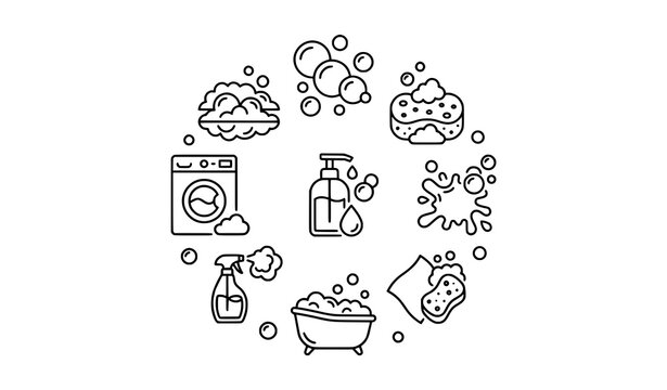 Modern foam line icons with editable bubble cleaning vector design