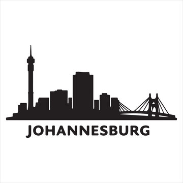 Johannesburg skyline featuring iconic landmarks and bridge silhouette