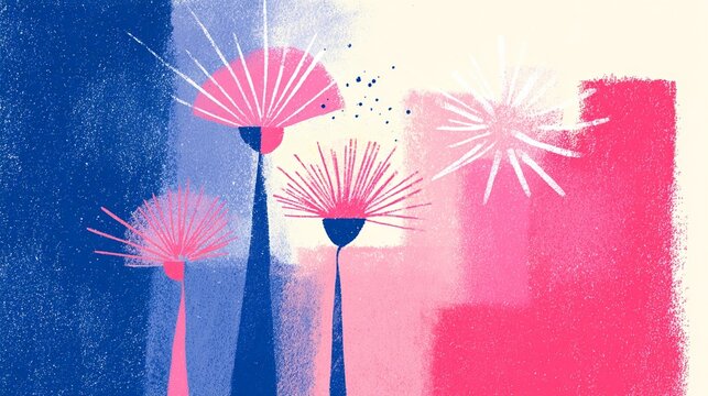 Watercolor Japanese summer festival fireworks illustration backg
