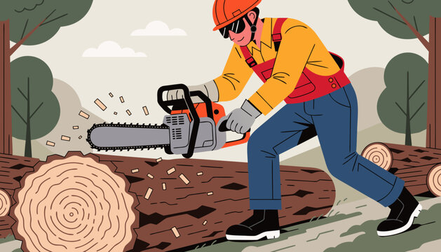 Lumberjack, chainsaw operator, forestry worker, logging industry, heavy industry, outdoors