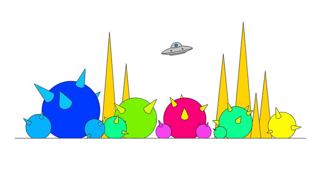 Colorful cartoon alien creatures sitting.