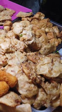 Indonesian Gorengan Fried Fritters Vertical Smartphone Close Up Night Street Market Food Display