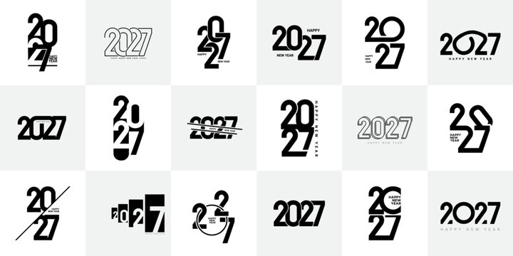Big Set of 2027 number design template. 2027 New Year logo text design. Collection of 2027 Happy New Year.