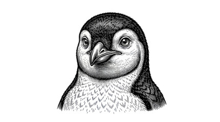 Close-up portrait of a cute penguin in vintage engraving style © tempe