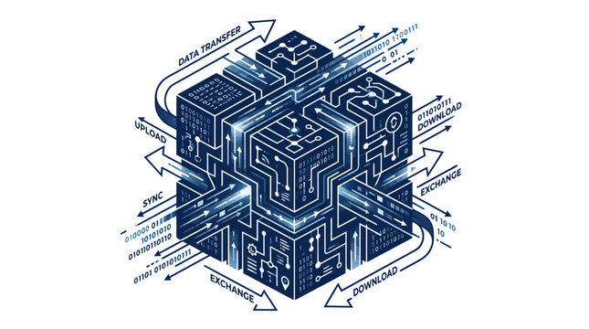 Abstract Digital Cube Network Data Flow, Binary Code, Technology Concept