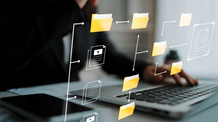 Digital organization concept with file folders and documents displayed on a computer screen representing modern file management and data visualization techniques Gluon. © InfiniteFlow