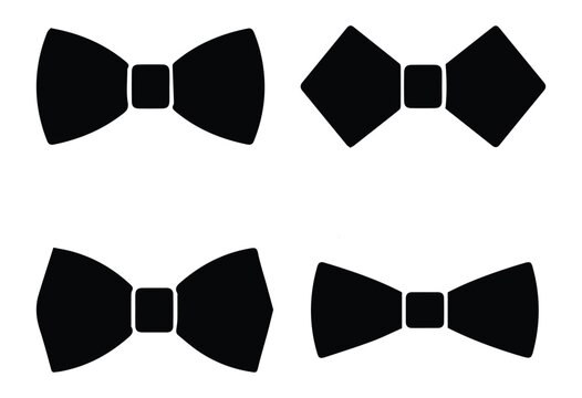 Bow tie types set &mdash; classic, diamond, batwing, slim bow tie pipe icon Silhouette Vector black design on a white background