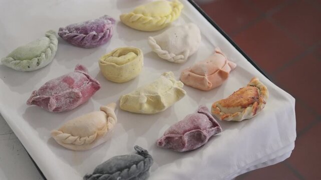 Empanadas Food Frozen Colorful Gourmet Traditional Argentina Pastry Grid Close Up View