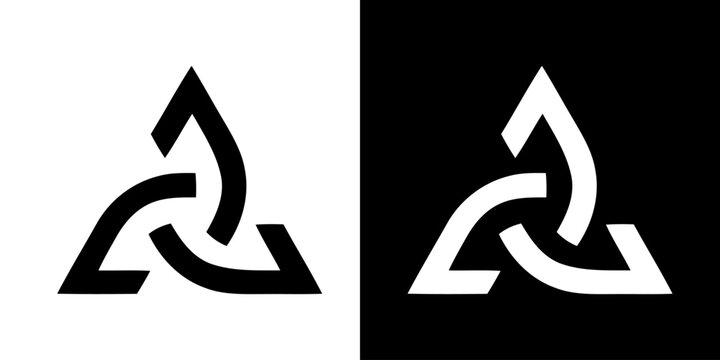 Geometric triangle unity abstract logo design. Technology business identity concept. Black color.  Stock Vector illustration isolated
