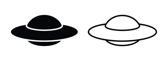 Classic flying saucer vector icon set, extraterrestrial spacecraft symbols in monochrome style for futuristic design concepts. © Sweet Dream