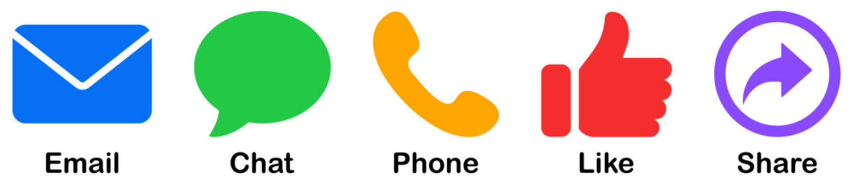 Communication icons featuring email, chat, phone, like, share, message, contact, call, reply and notification symbols for mobile and web applications. Vector illustration