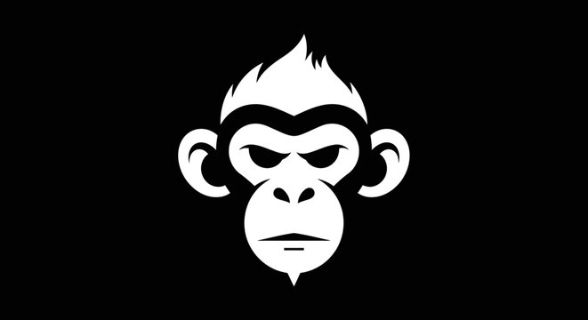 Black and white stylized monkey face logo with expressive features and sharp
hair