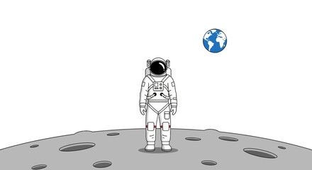 Naklejka premium Astronaut standing on the moon surface.