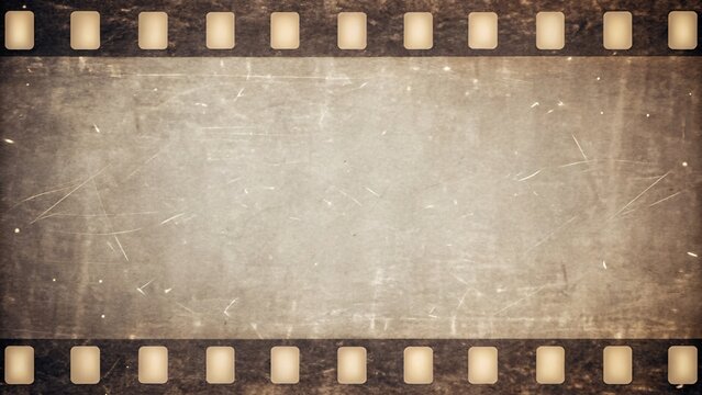 Vintage Filmstrip Border with Perforations and Grunge Texture Background