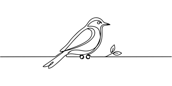 bird perched continuous one line drawing, Bird perched on wire in continuous line composition white background, none editable strokes