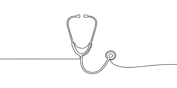 stethoscope continuous one line drawing, Minimalist one line drawing of a stethoscope for medical healthcare and professional doctor equipment, self drawing of World health day medical stethoscope 