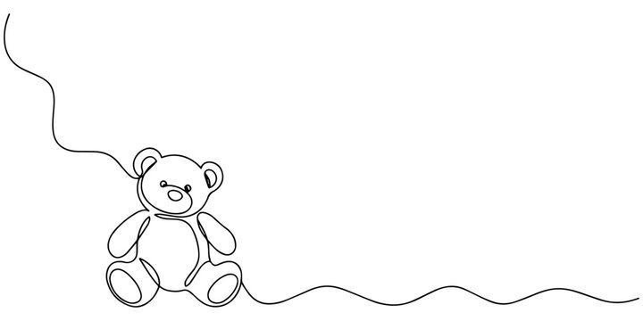 teddy bear continuous one line drawing, One continuous line drawing of Teddy bear. Soft toy symbol of friendships childrens in simple linear style.one line Art icon drawing vector